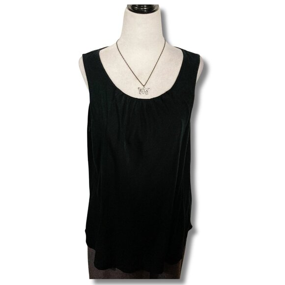 MERONA Plus-size black gathered scope neck tank top ~ LARGE XL 1X rayon shirt - Picture 3 of 14